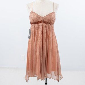 Vintage 90s S Silk Sequin Party Mini Dress Pink